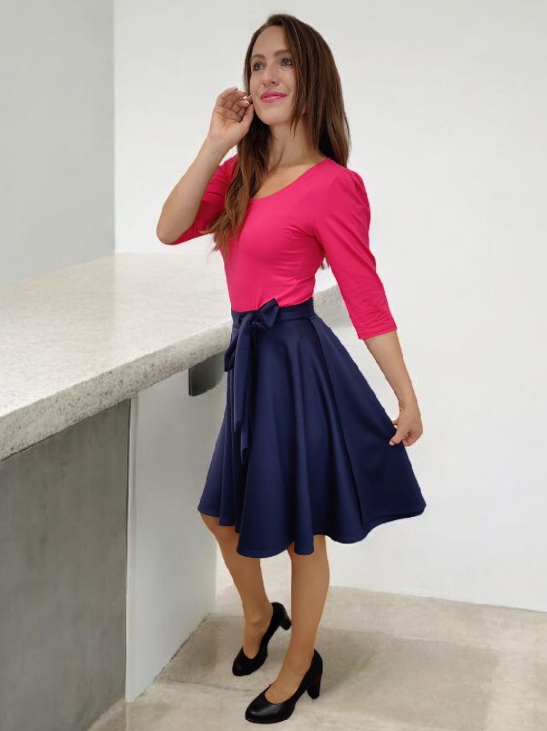 zavinovací kolová sukně modrá